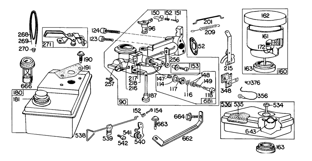 Carburetors,aircleaners,fuel Diagram and Parts List for 60500-0137-XX  Briggs and Stratton Engine
